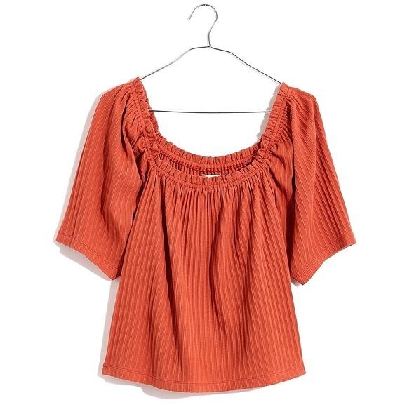 NWT Madewell Knit Pointelle Square Neck Peasant Top Summer Clay Women’s Size XS - Picture 1 of 11